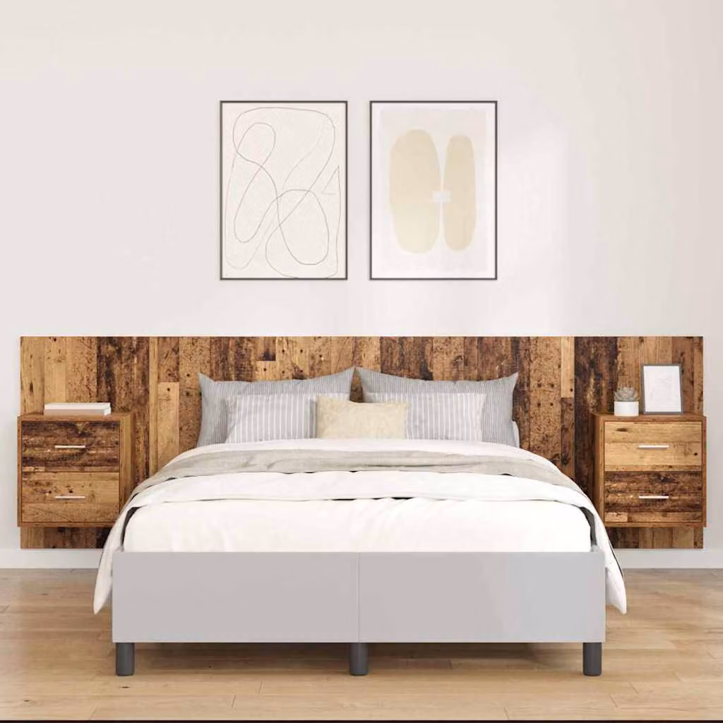 Set di 3 pezzi Testata con Comodini Integrati vidaXL in Legno Ingegnerizzato, Colore Marrone