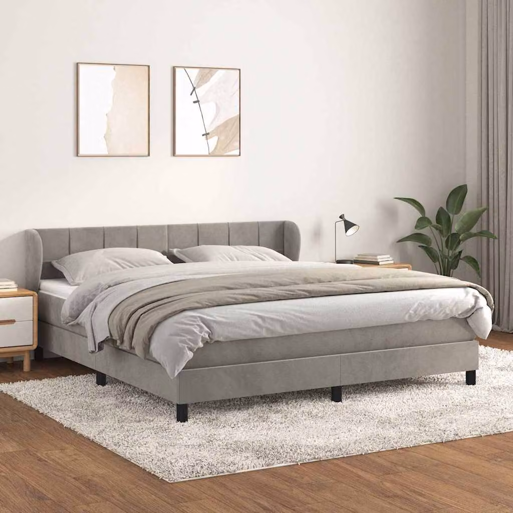 vidaXL Giroletto a Molle con Materasso Ibrido in Velluto Grigio Chiaro L/P/H: 160 x 200 x 88 cm – 1