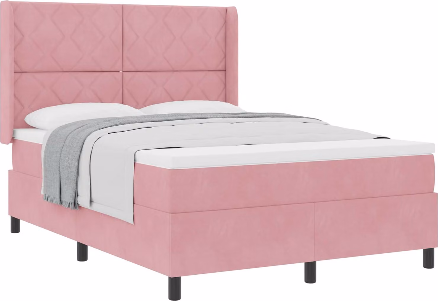 Letto a molle con testiera rosa 140 x 200 cm in velluto
