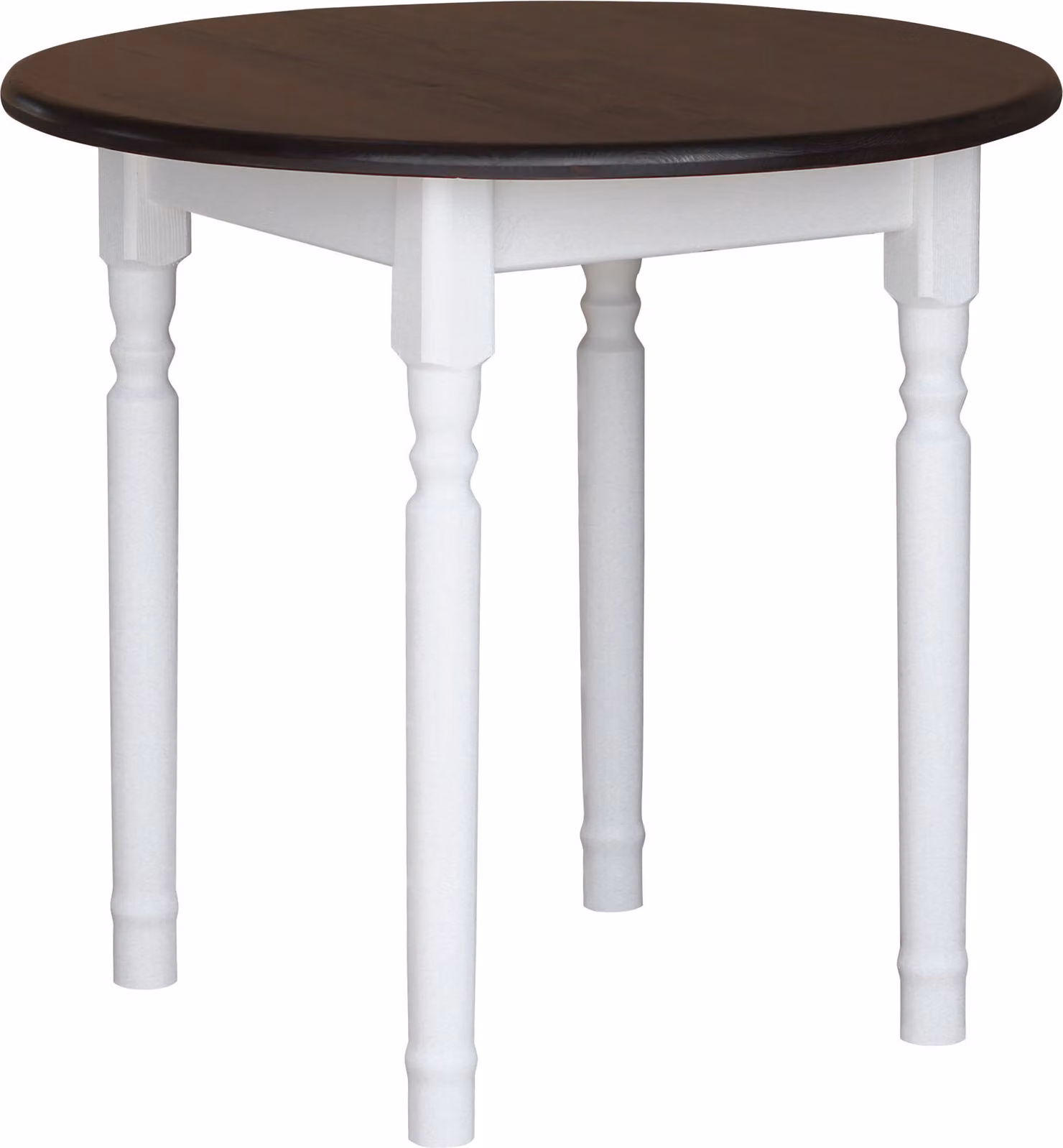 Tavolo rotondo bianco II in legno di pino massiccio con piano in colore noce 90 cm