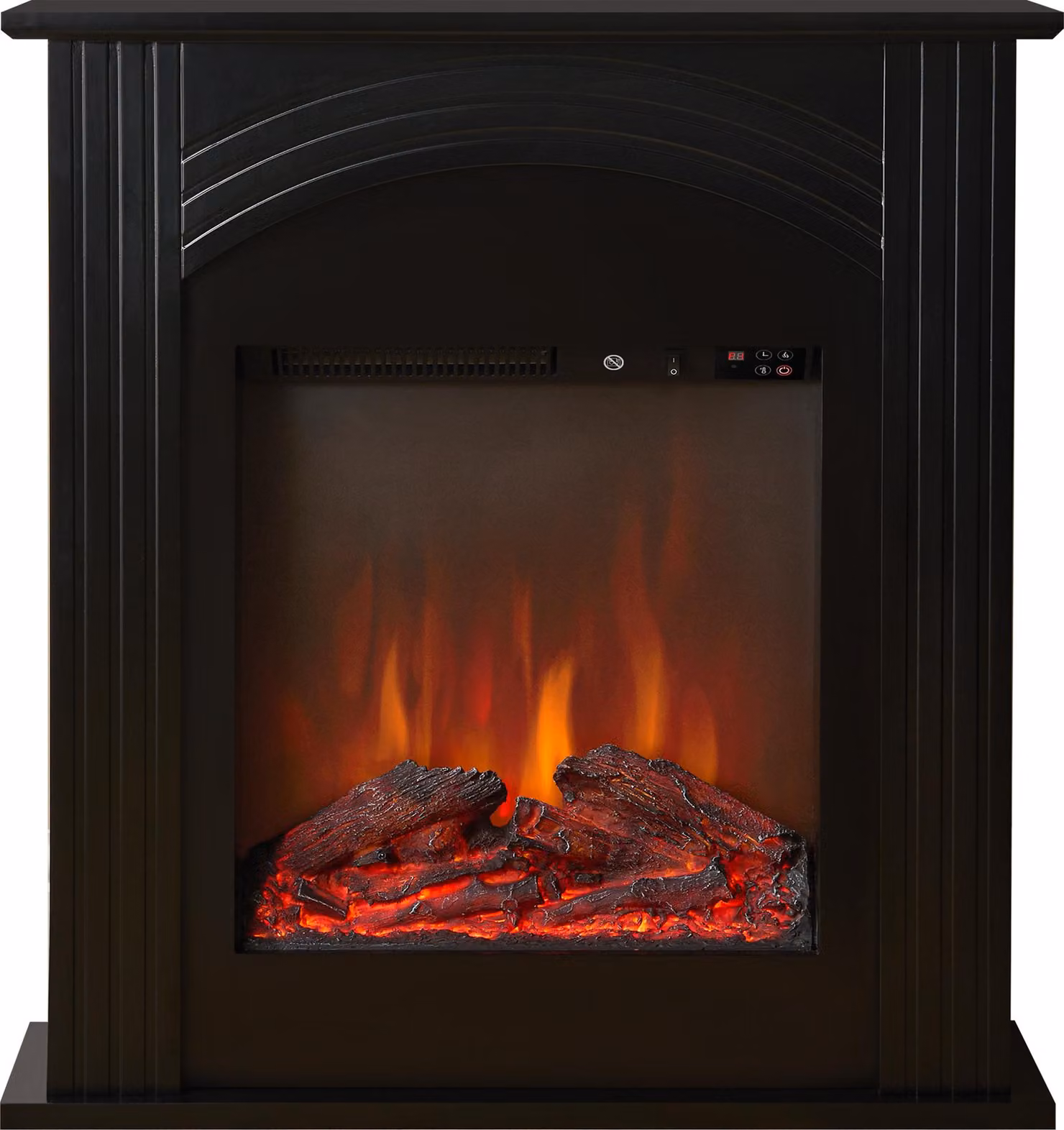 Set per caminetto elettrico Sureflame Henlow nero da 27", modello da appoggio, dimensioni 75 cm x 70 cm x 22 cm, potenza termica 1 kW - 2 kW, effetto fiamma a LED