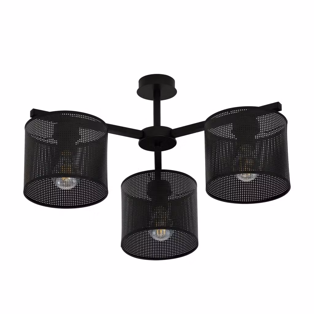 Plafoniera Industrial Luceart-Classic con 3 Luci e Paralumi a Cilindro in Nero e Oro – 2