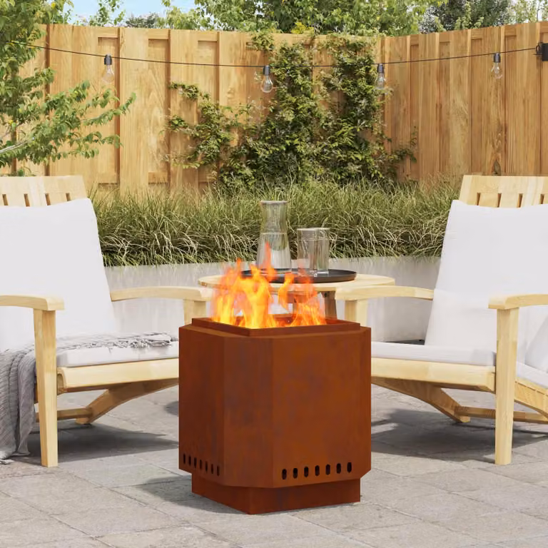 vidaXL Ciotola per fuoco in acciaio Corten color marrone per legna