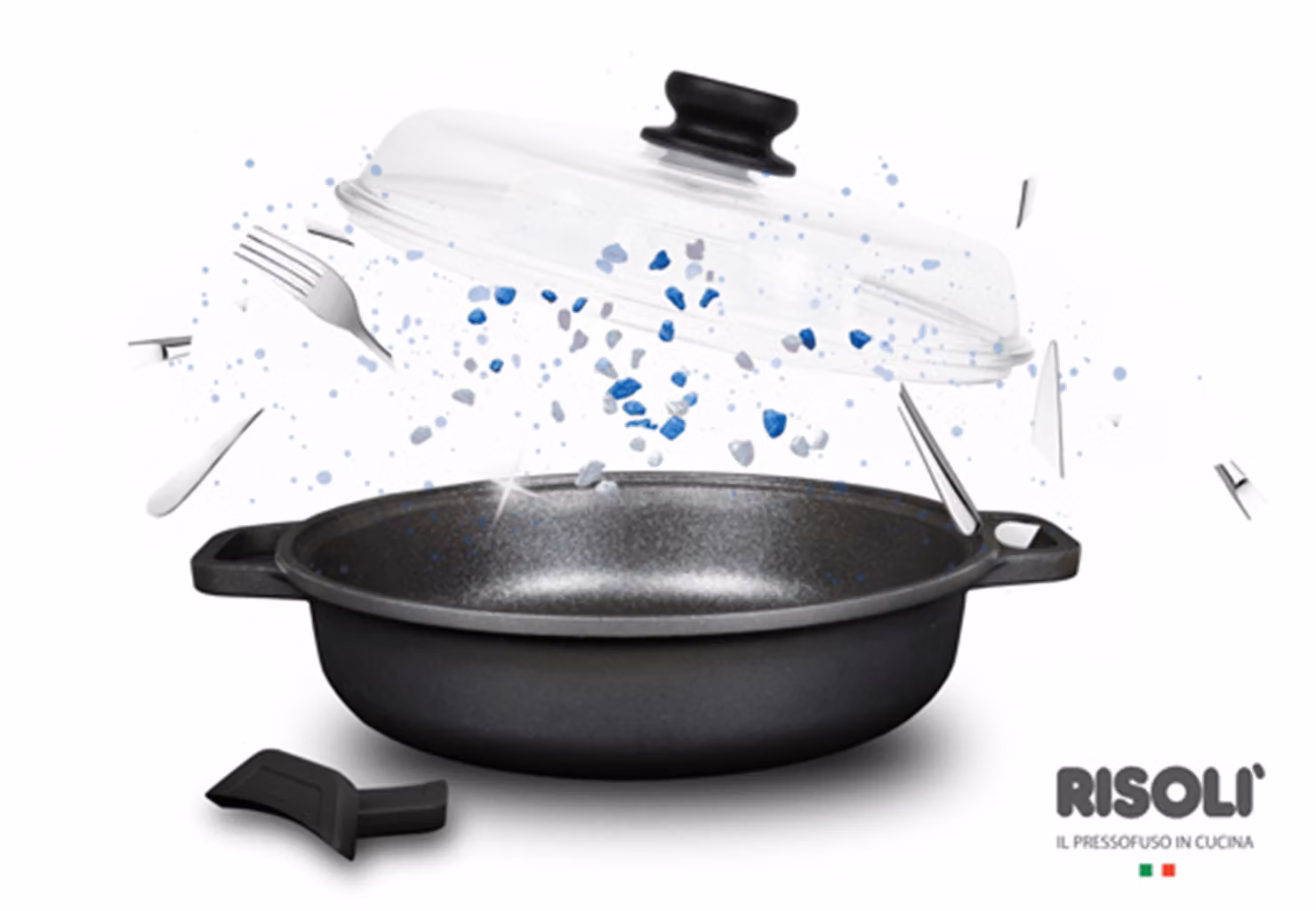 Tegame Black Plus in alluminio pressofuso con coperchio e due maniglie con presine, diam. 24cm