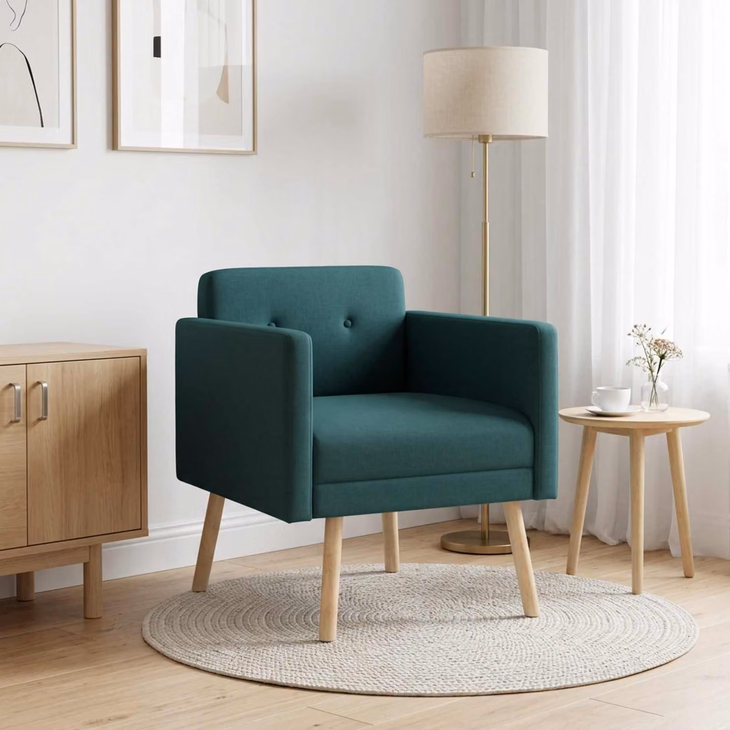 Sedia d'accento moderna vidaXL in tessuto verde con braccioli e struttura in legno