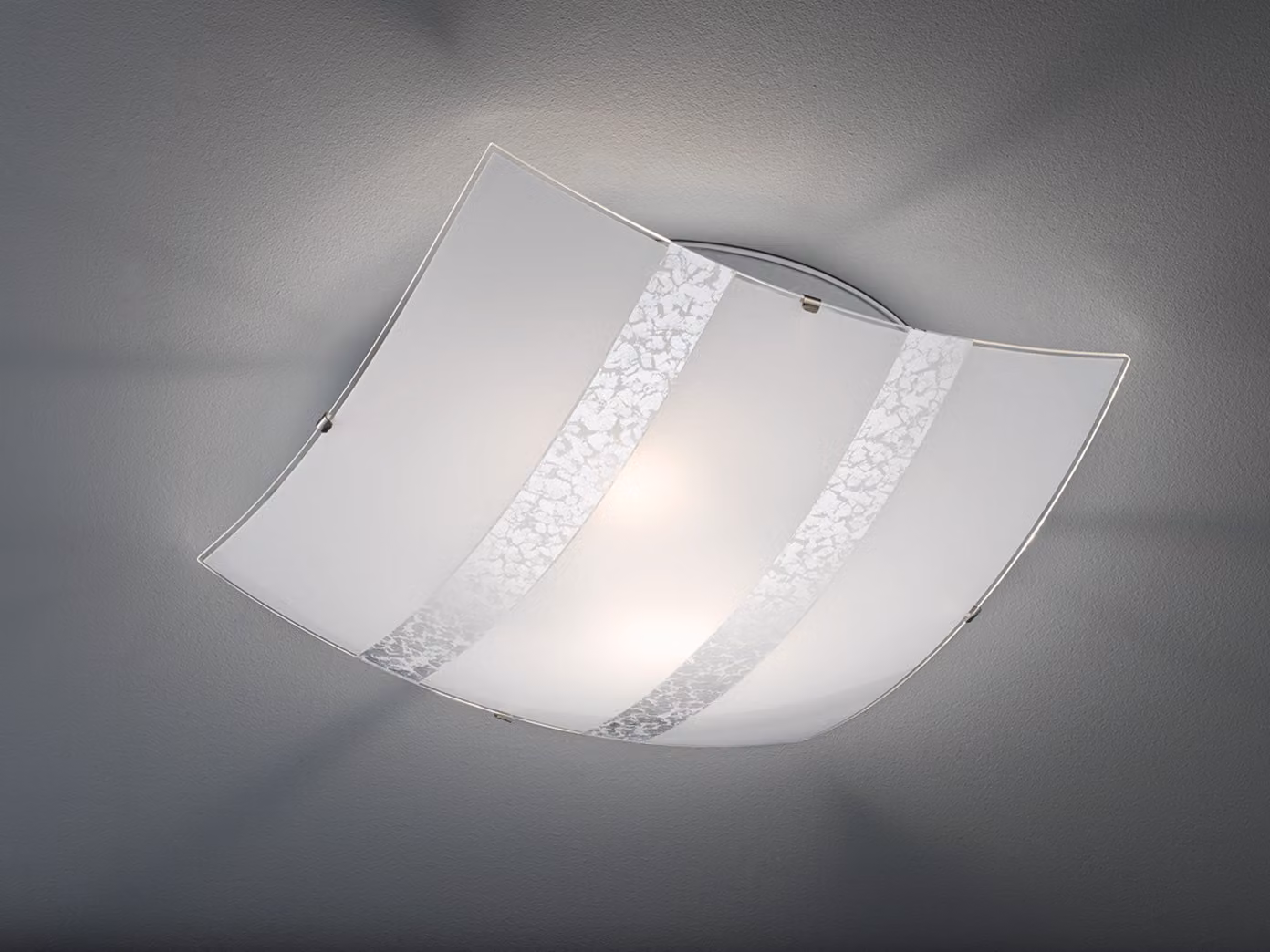 Lampada da soffitto dimmerabile 40x40cm paralume in vetro satinato bianco con argento