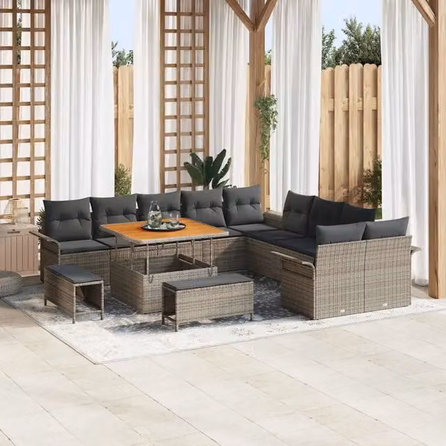 Set Divano da Giardino a Forma di U vidaXL con 12 Posti, Colore Grigio, Struttura in Acciaio e Cuscini Inclusi – 1