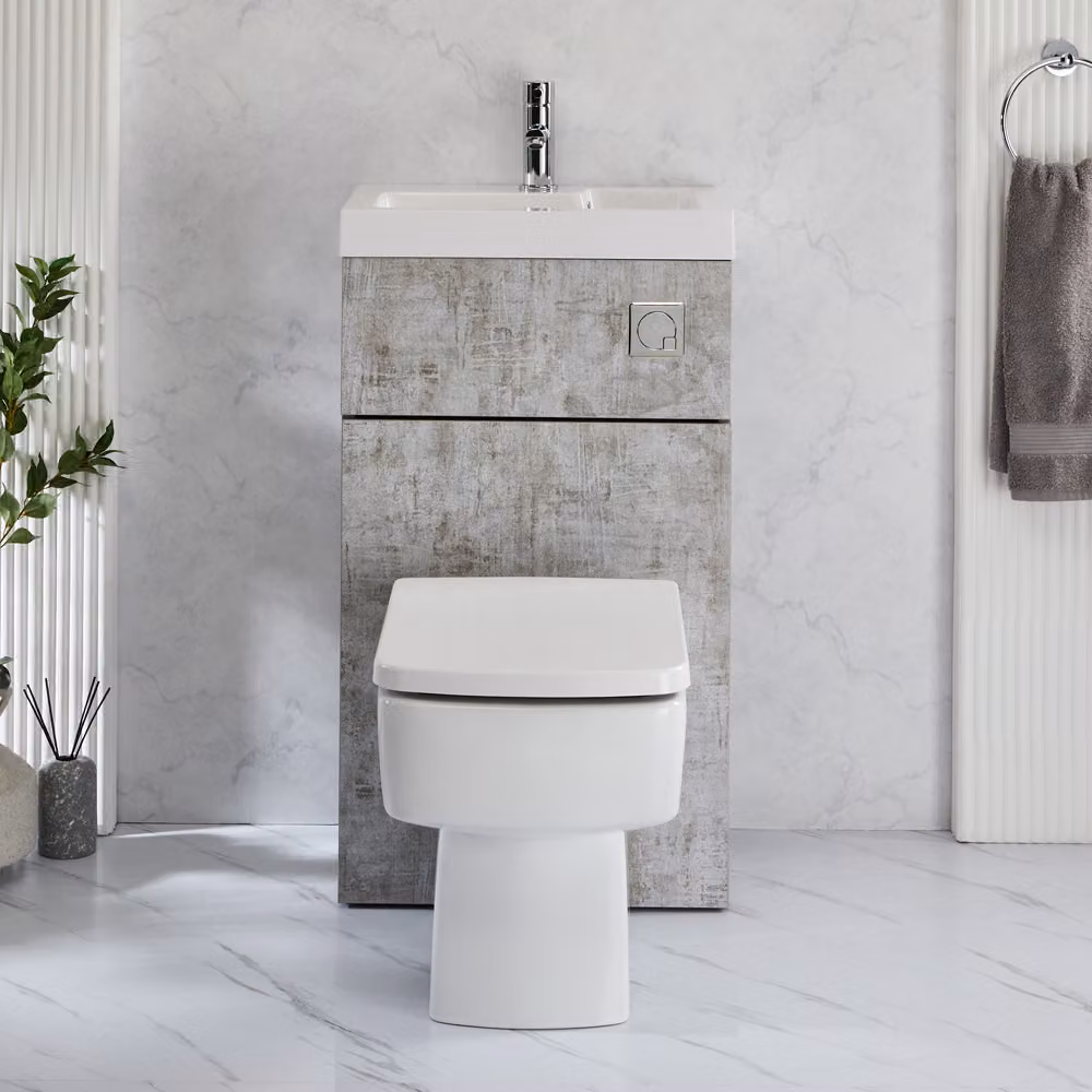 Set Bagno Grigio Calcestruzzo con Mobile Completo di Lavabo e Sanitario - Cluo