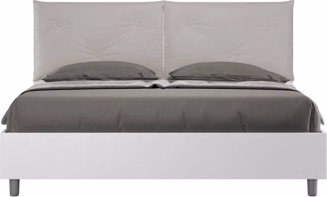 BS COM Letto matrimoniale contenitore 160x200 bianco frassino cuscini similpelle tortora