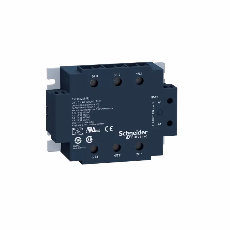 Relè a semiconduttori Schneider Electric, Harmony SSP3, 42-660 V CA, 3x 50 A, commutazione a tensione zero, E: 90-280 V CA, pellicola termica SSP3A250P7T