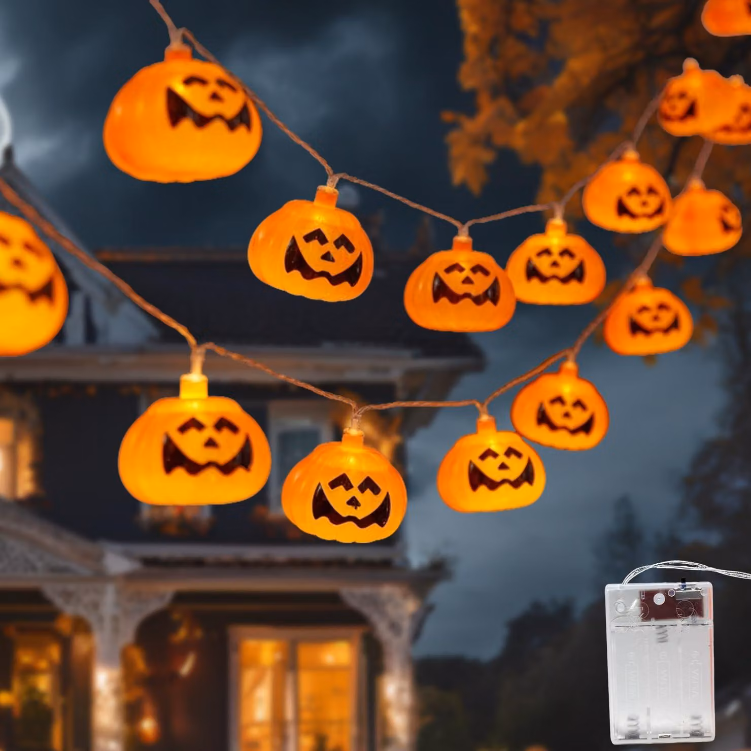 Lanterna di Halloween a forma di zucca, 3 metri, 20 LED, alimentata a batteria