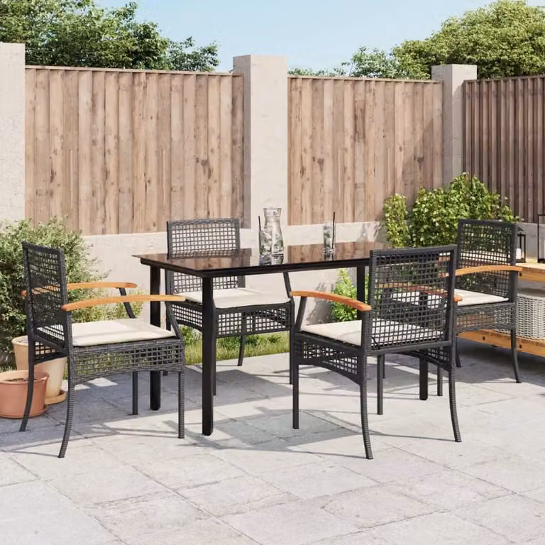 Maison Exclusive - Set da Pranzo da Giardino 5 pz Nero con Cuscini in Polyrattan