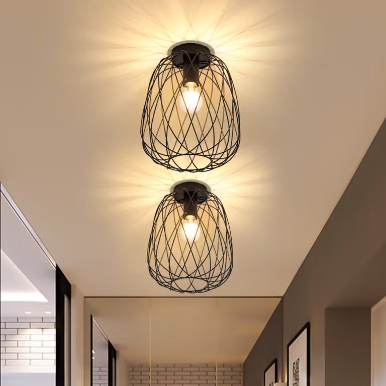 ZMH lampada da soffitto nero faretto soffitto vintage 1 fiamma E27 portalampada lampada metallo soffitto sala da pranzo lampada gabbia singola per soggiorno cucina camera da letto corridoio Max.40W Ø 20cm