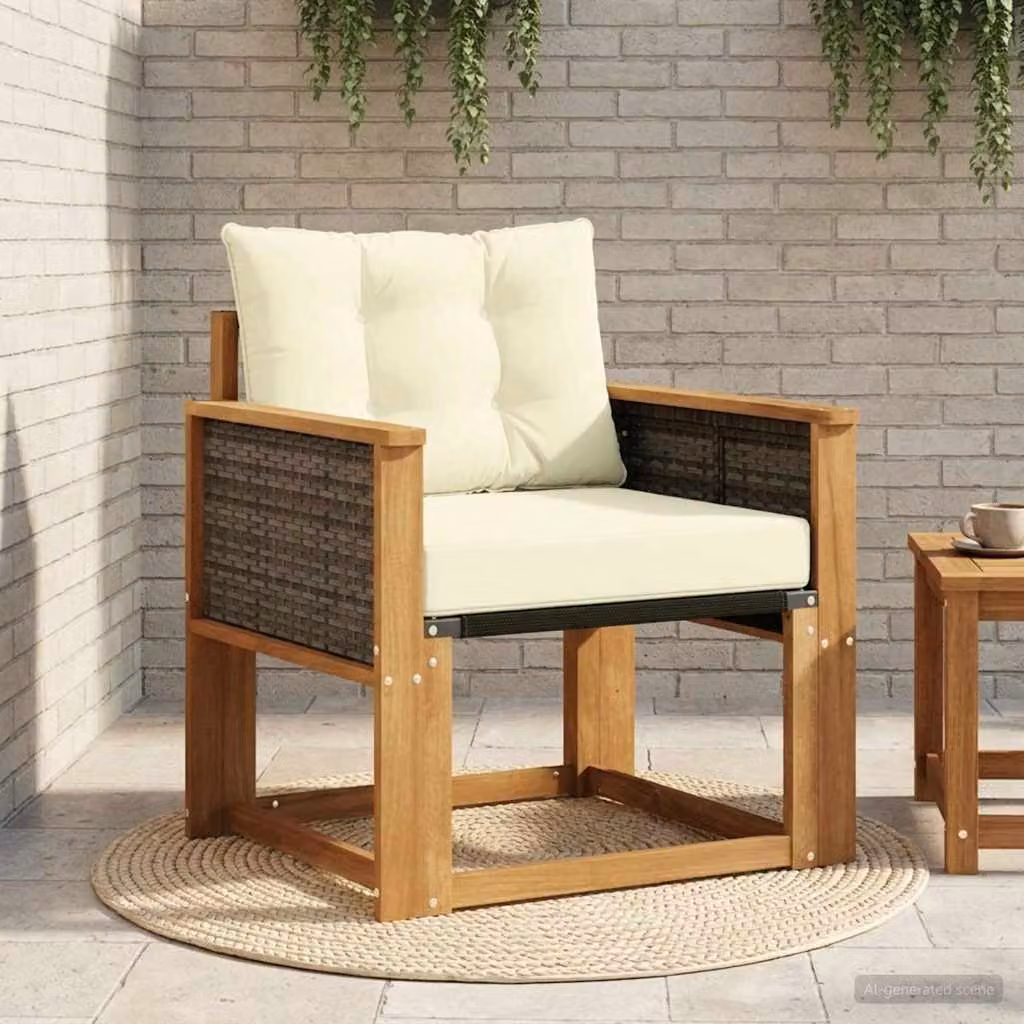 vidaXL Divano centrale da esterno moderno in legno di acacia massello con cuscini in tessuto beige
