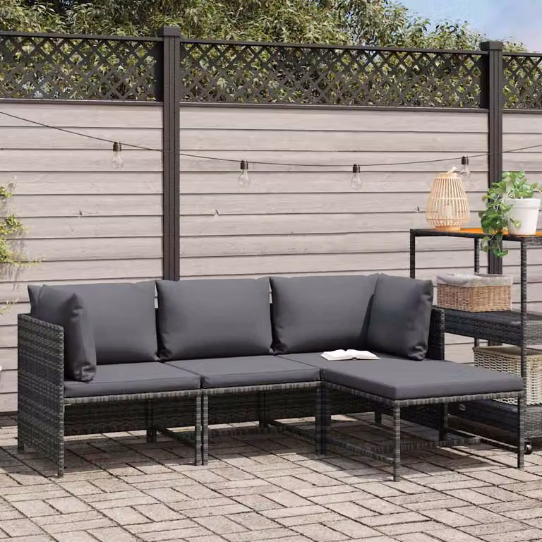 vidaXL Set Divani da Giardino 4 pz con Cuscini in Polyrattan Grigio