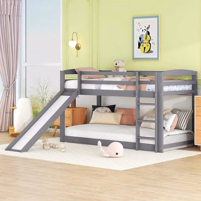 Letto a castello per bambini con giroletto ¨C Minimal ¨C Grigio legno massello 90x200cm