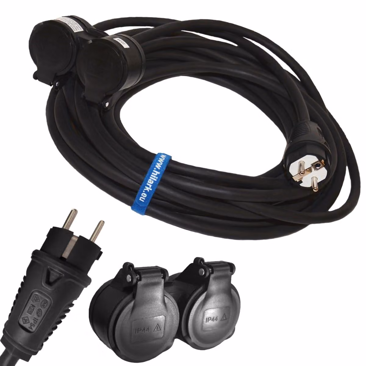 Cavo di prolunga H05RR-F 3G1,5 con scatola di derivazione a 2 prese, lunghezza 2 metri