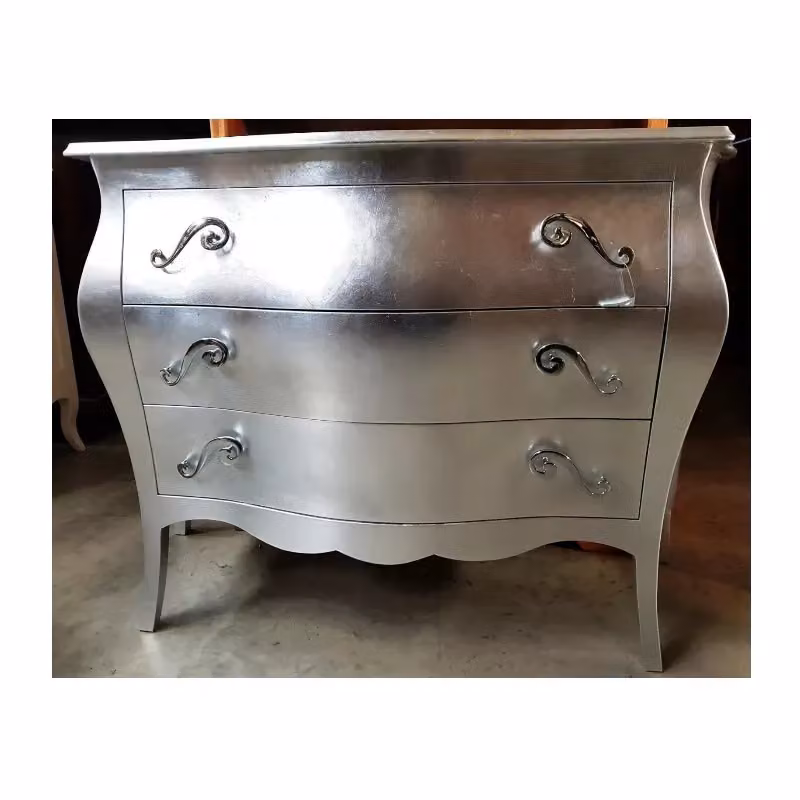 Comò bombato con 3 cassetti Mobili 2G argento L: 118 cm, P: 50 cm, H: 85 cm – 1