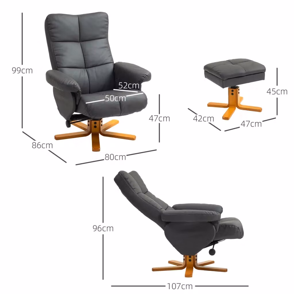 Set da 2 pezzi Poltrona Reclinabile Girevole con Hocker REDOM in ecopelle Grigio scuro – 2