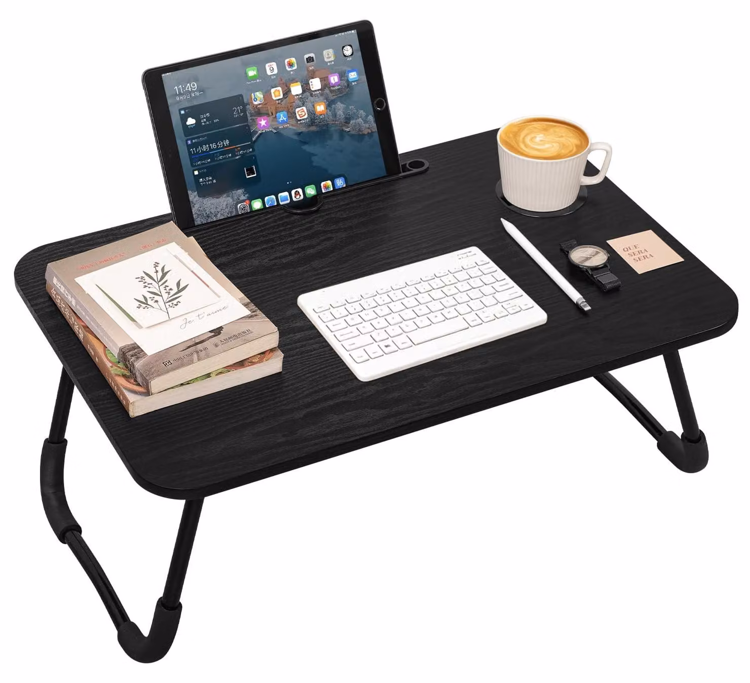 Tavolo pieghevole per laptop con portabicchieri e supporto per tablet