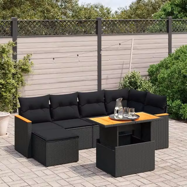 Set Divani da Giardino con Cuscini 7pz Nero Polyrattan 3273176