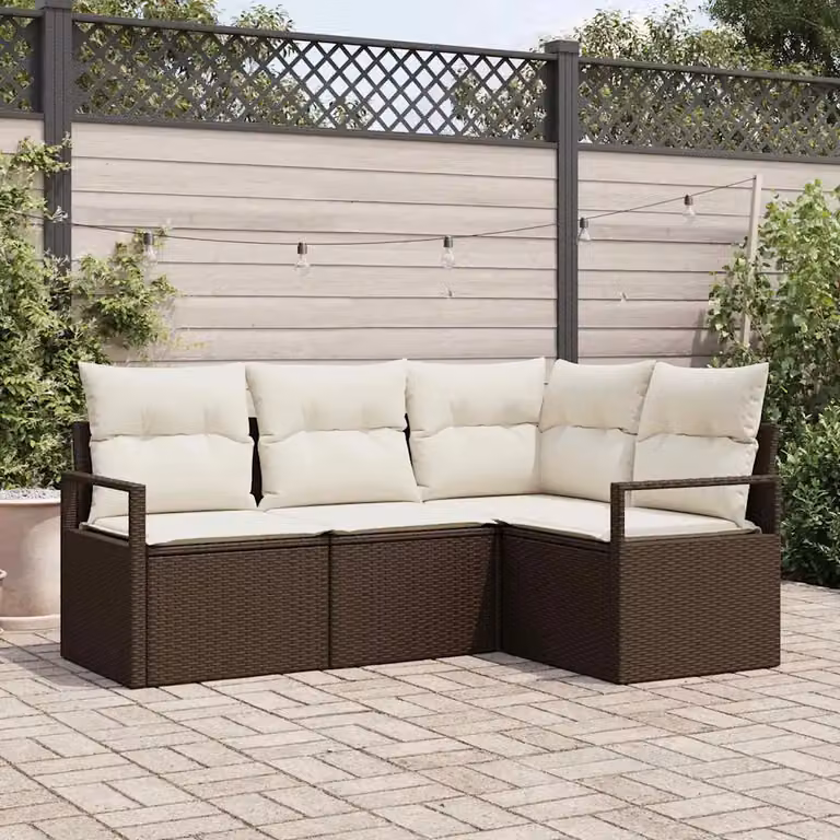 Set di divani da giardino vidaXL in polyrattan marrone con cuscini inclusi
