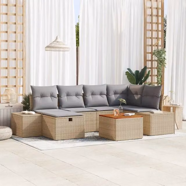 Set Divano da Giardino 7 pz Beige polyrattan 3359595