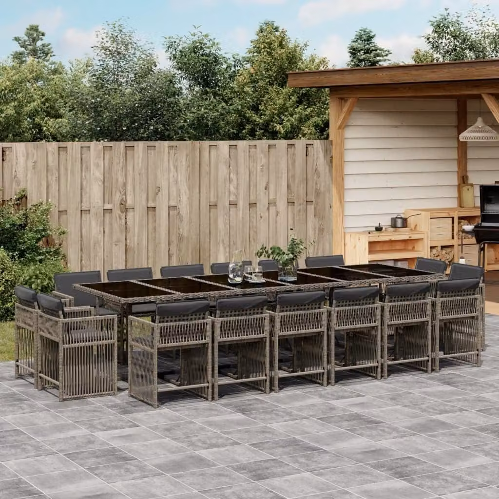 Maison Exclusive - Set da Pranzo da Giardino 17pz con Cuscini Grigio in Polyrattan