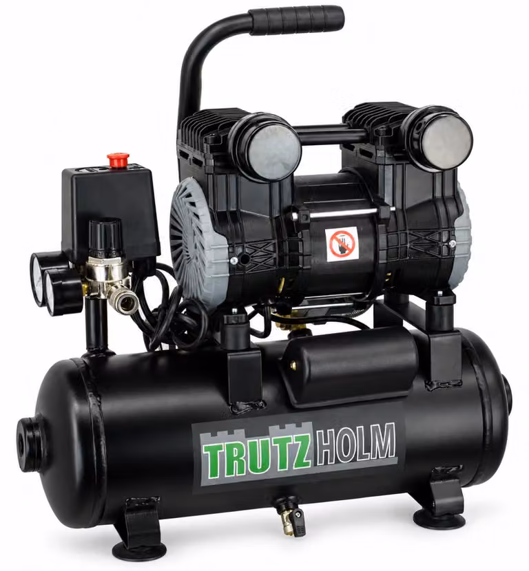 Compressore silenzioso portatile 9L Compressore silenzioso, senza olio, 900 W, 57 dB(A) , 8 bar, accessori inclusi