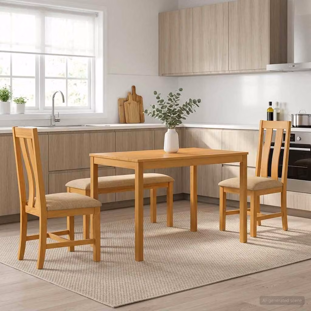 Set da pranzo moderno vidaXL in legno di quercia beige composto da tavolo rettangolare e 4 sedute