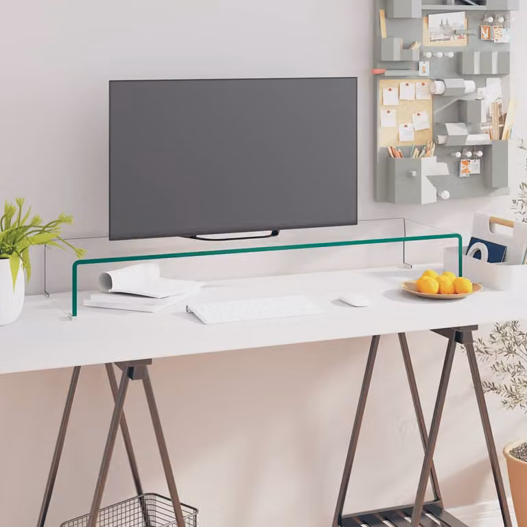 vidaXL Rialzo Porta TV Moderno in Vetro Trasparente L: 100 cm, P: 30 cm, H: 13 cm