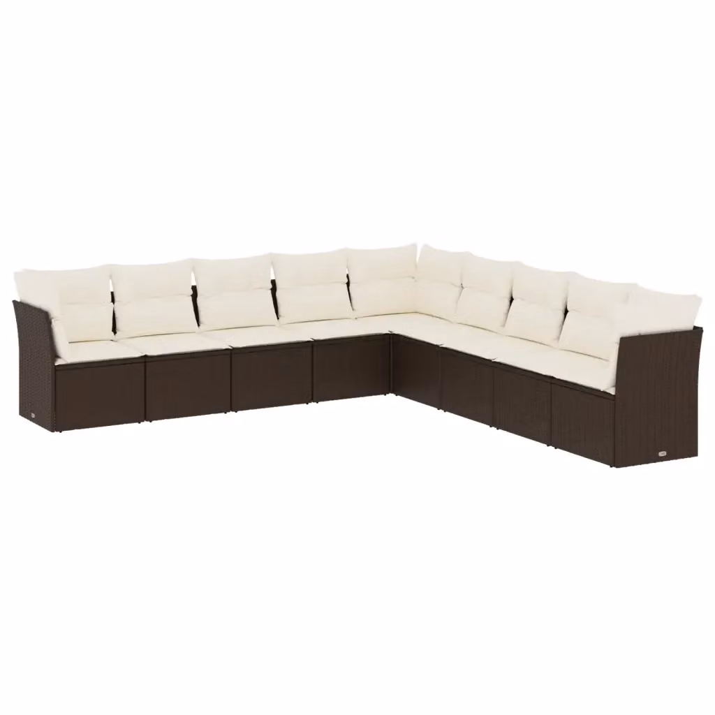 Set di divani da giardino vidaXL a forma di L composto da 9 pezzi in polyrattan marrone con cuscini bianchi e coperture rimovibili – 2