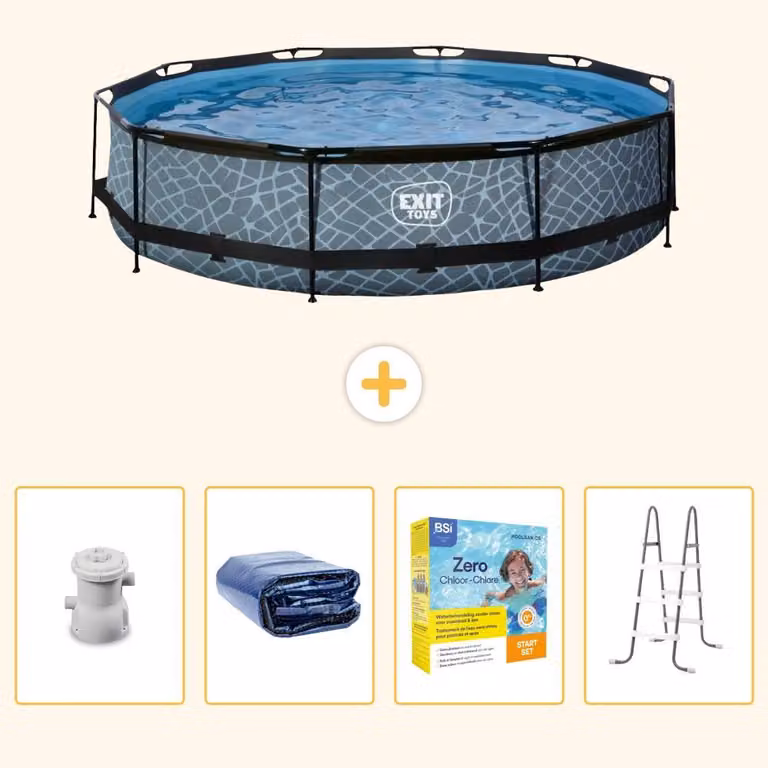 Piscina fuori terra - Design effetto pietra - 360x76 cm - 5 pezzi - SCB27
