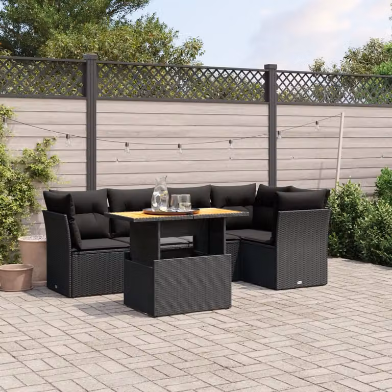 Set di Divani da Giardino L-Shape vidaXL 5 Pezzi con Cuscini e Tavolino Nero