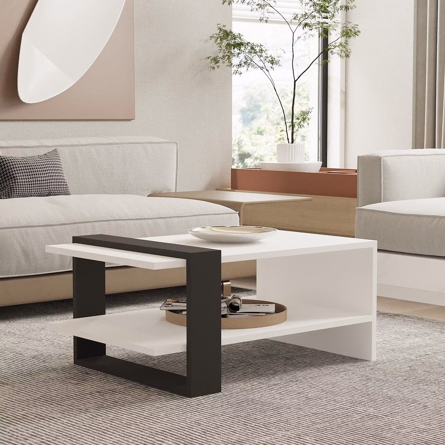 Cigliano - Tavolino da Salotto, 80x55x35h cm Bianco, un Vano