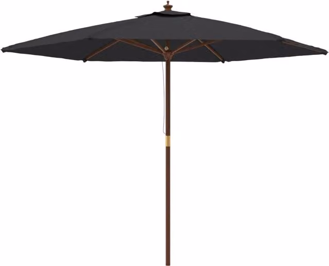 Ombrellone da giardino con palo in legno e copertura in poliestere nero L: 299 cm, H: 240 cm