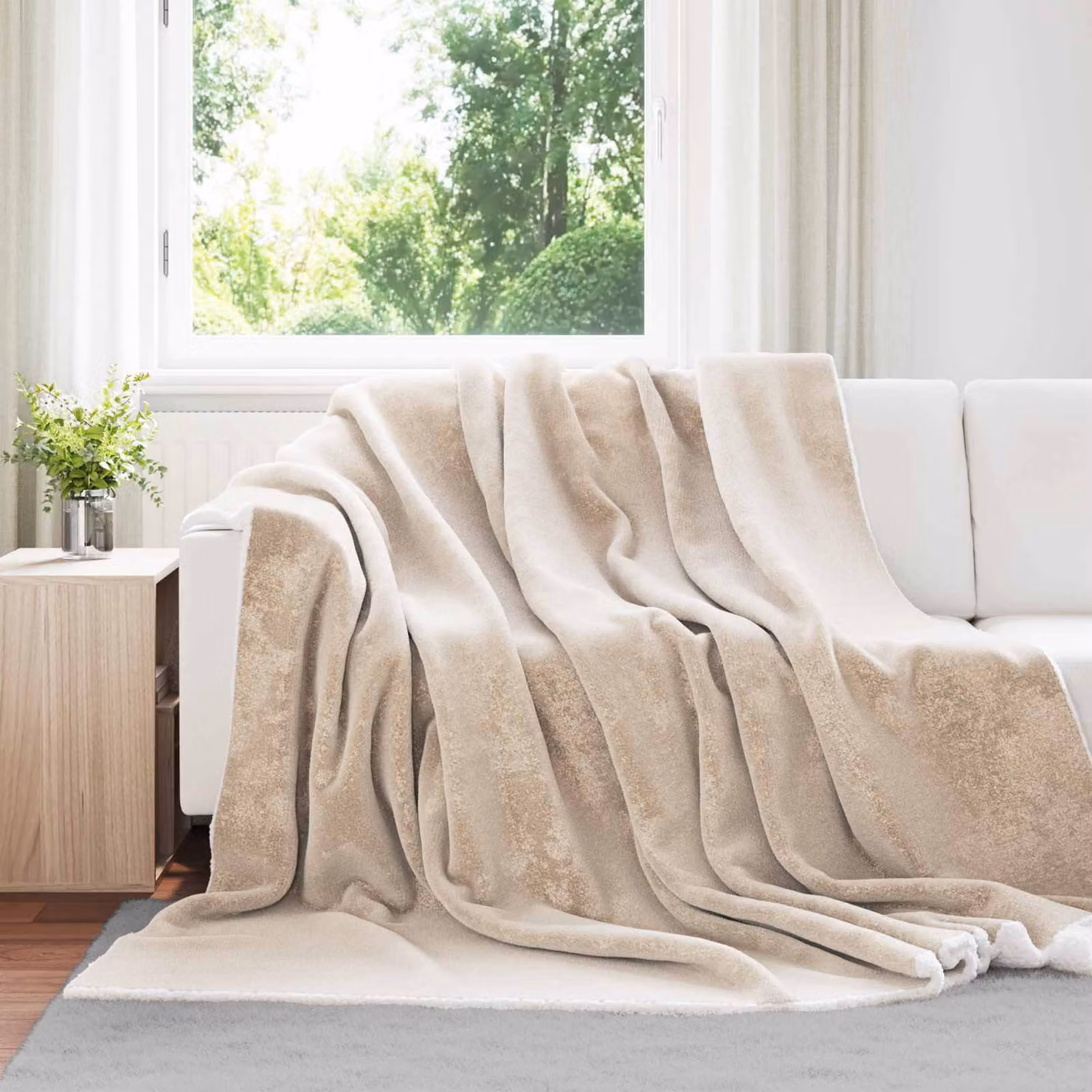 Coperta in pile morbida vidaXL beige L 220 cm x P 240 cm