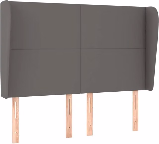 Testiera ad orecchio in similpelle grigia con struttura in legno, L: 147 cm, P: 23 cm, H: 118/128 cm
