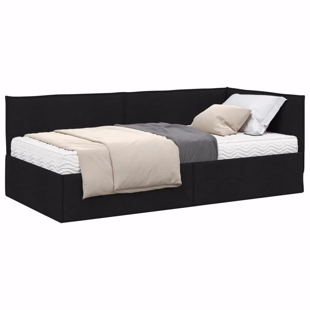 Letto Angolare Moderno con Materasso in Schiuma vidaXL, Rivestimento in Velluto Nero, L/P/H: 204 x 94 x 300 cm – 2