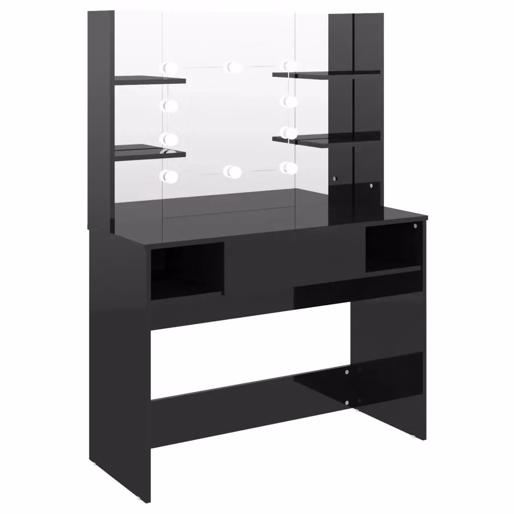 Toeletta Hollywood LED vidaXL in MDF Nero Lucido L: 100 cm, P: 40 cm, H: 135 cm – 2