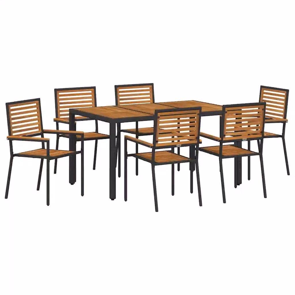 Set da pranzo per giardino e terrazza vidaXL in polyrattan da 7 pezzi, colore nero e marrone, con tavolo rettangolare in legno di acacia – 2