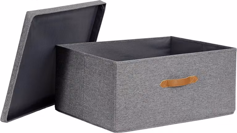 Contenitore con coperchio, grigio, in lino, per l'ufficio
