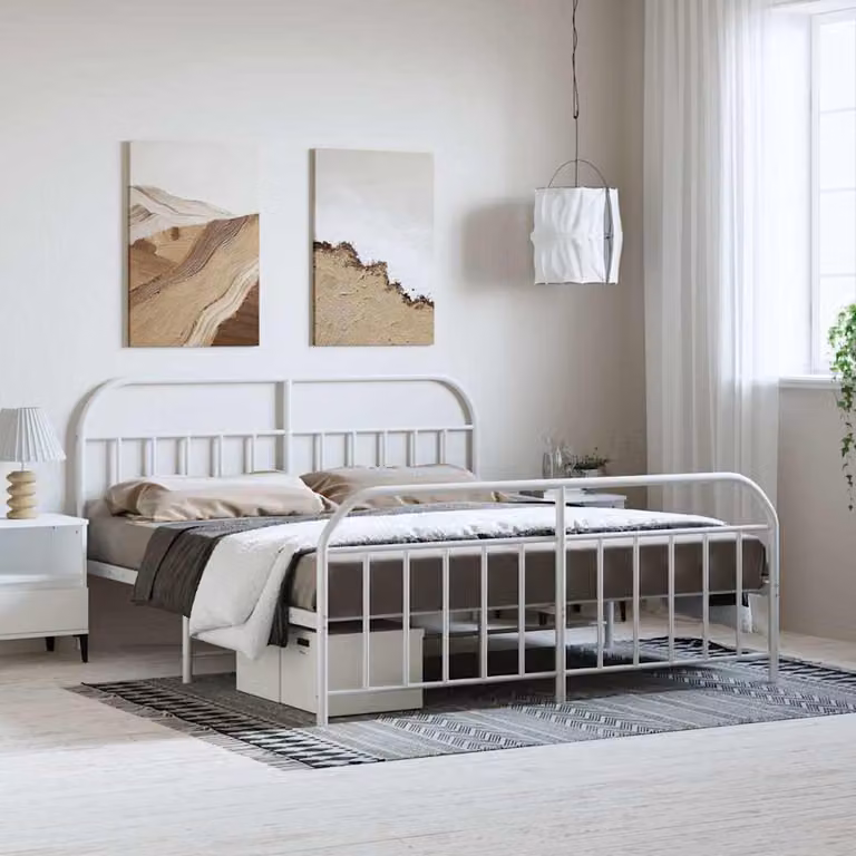 vidaXL Giroletto con Testiera e Pediera in Metallo Bianco L: 187 cm, P: 100 cm, H: 219 cm