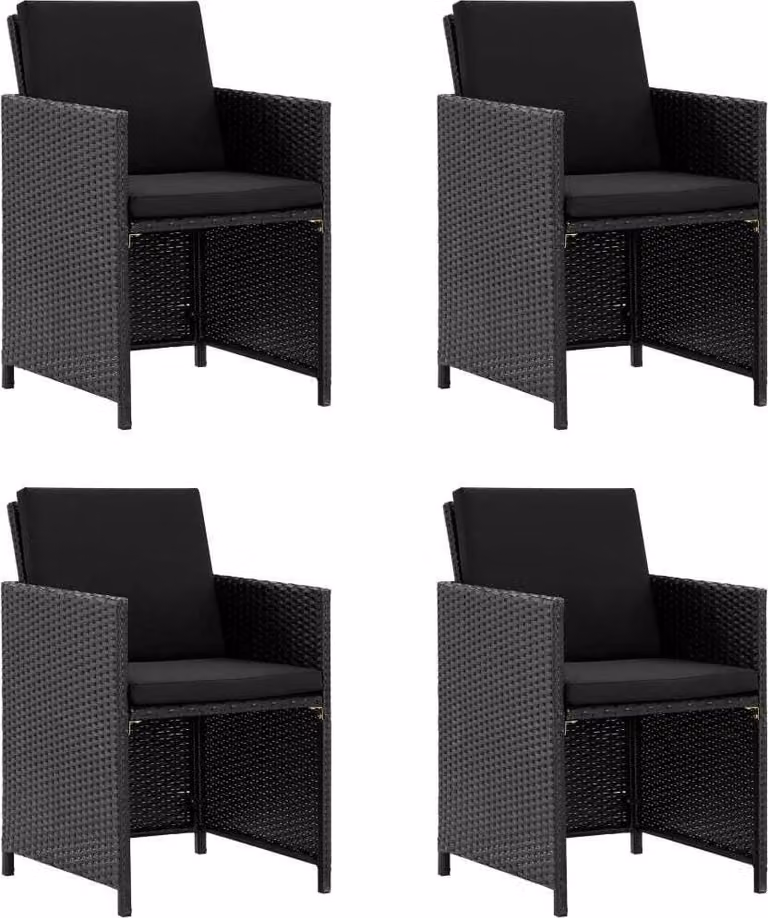 Set da Pranzo da Giardino 5 pz con Cuscini in Polyrattan Nero