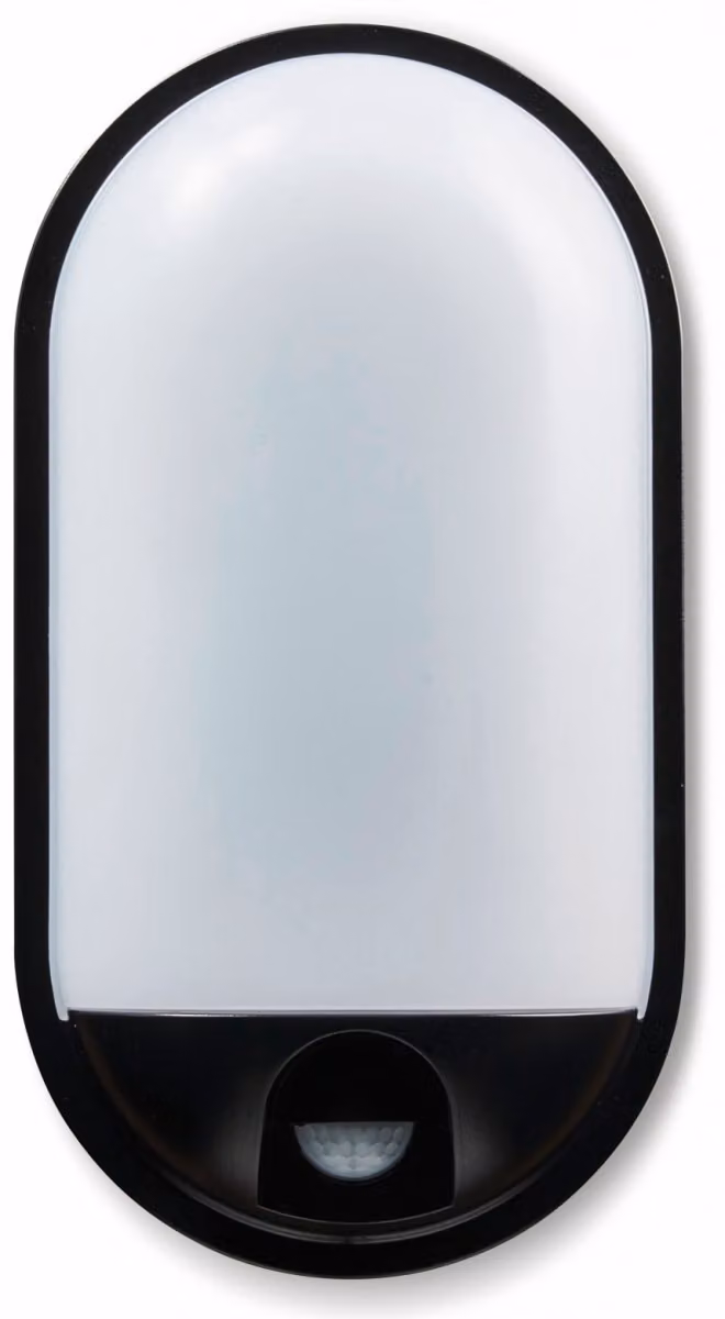 Heitronic Luce ovale LED TOLEDO, 20 W, 1400 lm, 4000 K, IP 65, rilevatore di movimento nero
