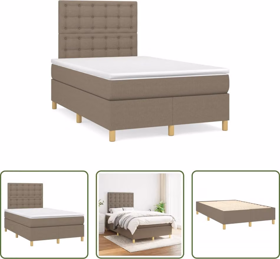 The Living Store Letto a molle con materasso Taupe 120x190 cm in tessuto