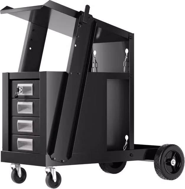 Carrello da officina HELLOSHOP26 in metallo nero con 4 cassetti, serratura e ruote, L: 71 cm, P: 38 cm, H: 71 cm