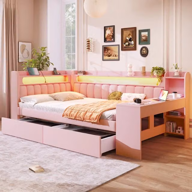 letto daybed imbottito mdf multistrato rosa 152.5 x 242.5 cm