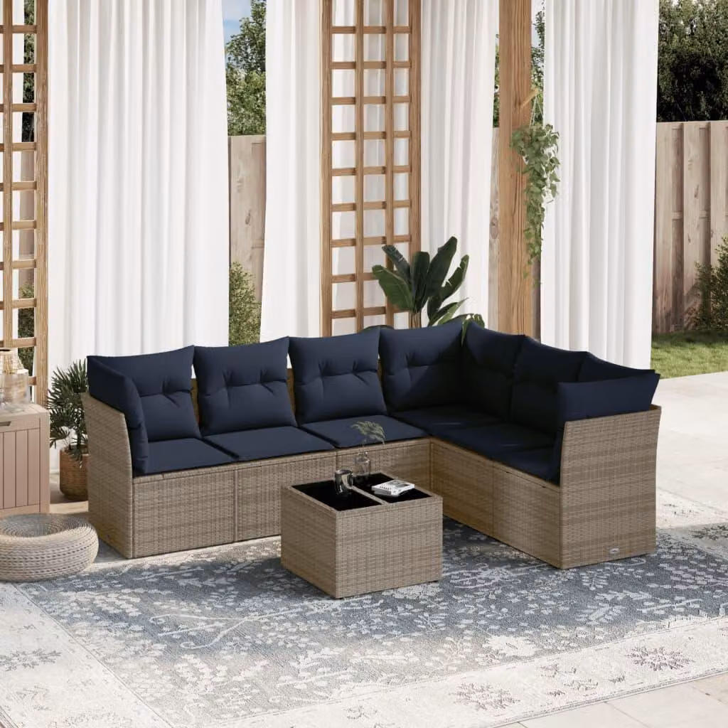 Maison Exclusive - Set divano da giardino 7 pezzi con cuscini, grigio, polyrattan