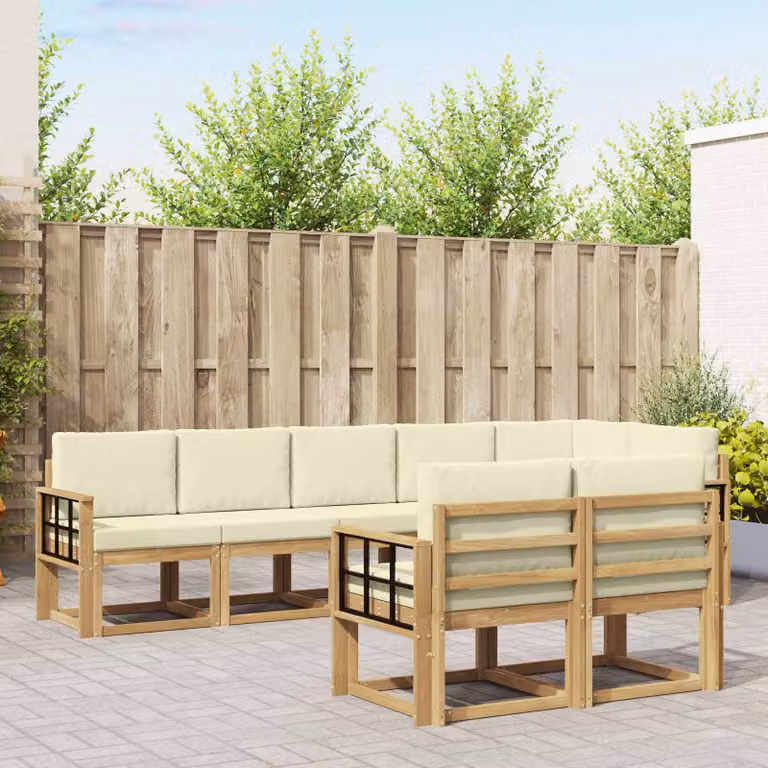 Set di divani da esterno vidaXL 8 pz in legno di acacia con cuscini Bianco, Beige e Marrone